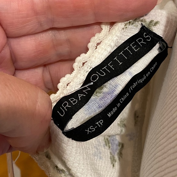 NWT Urban Outfitters Bodycon Ruched Mini White Floral Dress Blue Green S XS - Picture 8 of 9